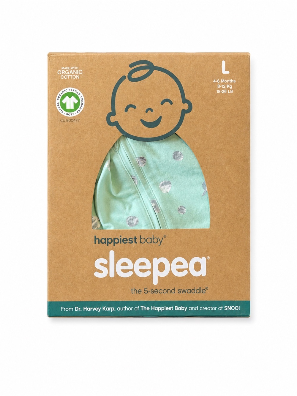 Happiest Baby Sleepea 5-Second Swaddle Organic Cotton Mint L 4-6M Space Print